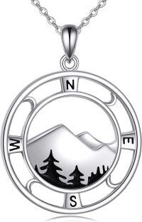 wholesale 925 Sterling Silver Mountain Compass Pendant Necklace - Nature Inspired s for Her Him-04-Compass Mountain Necklace