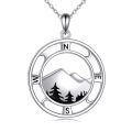 wholesale 925 Sterling Silver Compass Necklace Mountain Landscape Pendant With Black Details-0-0
