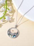 wholesale 925 Sterling Silver Abalone Shell Moon and Mountains Compass Pendant Necklace-0-2