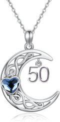 wholesale 925 Sterling Silver Celtic Knot Blue Heart 21st Birthday Moon Pendant Necklace for Women and Girls-0-0