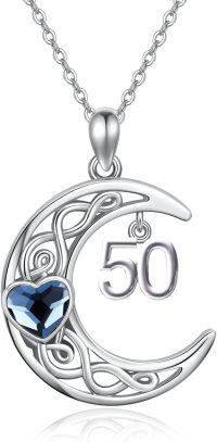 wholesale 925 Sterling Silver Celtic Knot Blue Heart 50th Anniversary Moon Pendant Necklace for Women and Girls-50th