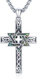 wholesale 925 Sterling Silver Abalone Shell Inlay Celtic Cross Pendant Necklace-0-0