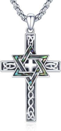 wholesale 925 Sterling Silver Abalone Shell Inlay Celtic Cross Pendant Necklace-Abalone