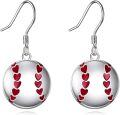 wholesale 925 Sterling Silver Baseball Heart Drop Earrings for Women Girls Love Sports  3cm Long-0-0
