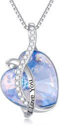 wholesale 925 Sterling Silver Austrian Crystal 12 Birthstone Heart Pendant Necklace for Women-0-0