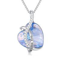 wholesale 925 Sterling Silver Heart Pendant With Red Stone And I Love You Text-M-December