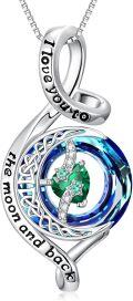 wholesale Sterling Silver Emerald Infinity Moon Star Necklace - May Birthstone Jewelry for Women, I Love You to the Moon and Back Engraved Pendant, 18 Chain with Extender, Hypoallergenic Gift for Her-0-0