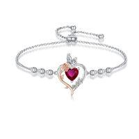 wholesale 925 Sterling Silver Rose Heart Birthstone Butterfly Bracelet for Women-01-January-Garnet