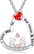wholesale 925 Sterling Silver Heart-Shaped Red Crystal Pendant Necklace with Family of Four Design - Mother's Day Gift for Mom and Daughter/Son-0-10