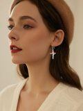 wholesale 925 Sterling Silver Rose Cross Hook Earrings for Women Girls  4cm Long-0-2