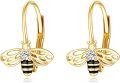 wholesale 14K Gold Honey Bee Earrings with Cubic Zirconia and Enamel Accents for Women's Fashion s-0-0