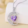 TOUPOP Sterling Silver Amethyst Moon Star Pendant Necklace-0-3