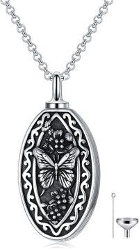 wholesale 925 Sterling Silver Butterfly & Pinecone Cremation Keepsake Pendant with Funnel and Chain-butterfly urn necklace