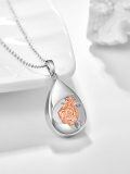 wholesale 925 Sterling Silver Rose Flower Teardrop Pendant Necklace Rose Gold Plated Zircon For Women-0-1