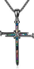 wholesale 925 Sterling Silver Abalone Shell Baseball Cross Crucifix Nail Pendant Necklace Christian Religious Jewelry for Women Men Mothers Gifts-0-0