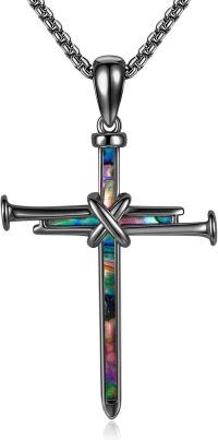 wholesale 925 Sterling Silver Abalone Shell Baseball Cross Crucifix Nail Pendant Necklace Christian Religious Jewelry for Women Men Mothers Gifts-Nail Cross