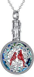 wholesale 925 Sterling Silver Red Cardinal & Tree of Life Cremation Jewelry Urn Pendant Necklace for Ashes with Funnel and Fill Kit-0-1