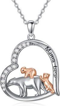wholesale 925 Sterling Silver Mama Bear Family Pendant Necklaces with Cub Charm Gifts for Mom Wife Her Daughter Girlfriend-Mama Bear