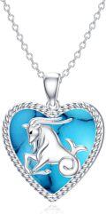 wholesale 925 Sterling Silver Heart-Shaped Blue Stone with Unicorn Pendant Necklaces for Women - 12 Zodiac Signs -0-0