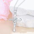 wholesale 925 Sterling Silver Aquarius Zodiac Star Sign Cross Pendant Necklace with Cubic Zirconia Stones and Chain 45cm/18 Length-0-3
