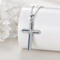 wholesale 925 Sterling Silver Blue Sapphire & Cubic Zirconia Cross Pendant Necklace for Women Mom Gift-0-2