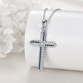 wholesale 925 Sterling Silver Blue Sapphire & Cubic Zirconia Cross Pendant Necklace for Women Mom Gift-0-2