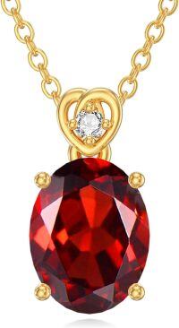 wholesale 14K Gold Diamond (I2 I3) 2Ct Oval Birthstone Necklace for Women Mom-Garnet