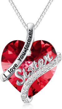 wholesale Sterling Silver Birthstone Sister Necklaces Heart Jewelry Gifts for Sister Birthday Anniversary Valentine s Day-01-Jan - Garnet