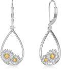 wholesale 925 Sterling Silver Daisy Flower Teardrop Dangle Earrings Holiday s for Women Daughters-0-0