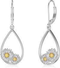 wholesale 925 Sterling Silver Daisy Flower Teardrop Dangle Earrings Holiday s for Women Daughters-07. Daisy