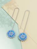 wholesale 925 Sterling Silver Blue Opal Flower Threader Drop Dangle Earrings Gift for Women Girls-0-5