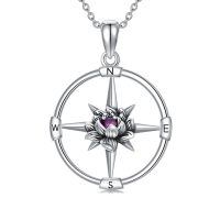 wholesale 925 Sterling Silver Birthstone Flower Necklace Compass Pendant for Women-07-Jul-Lotus