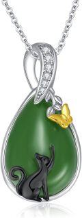 wholesale 925 Sterling Silver Green Jade Pendant Necklace with Blue Enamel Owl Design Gift for Her-0-17