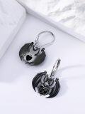 wholesale 925 Sterling Silver Black Bat Heart Chain Gothic Leverback Earrings-0-2