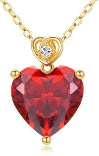 wholesale 14K Gold 3Ct Heart Cut Created Birthstone Love Heart Necklace for Women-A1:January-Garnet