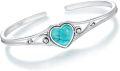 wholesale 925 Sterling Silver Turquoise Native American Boho Adjustable Heart Bracelet Cuff for Women (Size: 6-8)-0-0