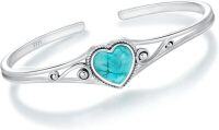 wholesale 925 Sterling Silver Turquoise Native American Boho Adjustable Heart Bracelet Cuff for Women (Size: 6-8)-A_Turquoise Stone