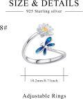 wholesale 925 Sterling Silver Animal Ring with Flower Adjustable Highland Cow Hummingbird Dragonfly Jewelry for Women-0-5
