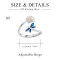 wholesale 925 Sterling Silver Animal Ring with Flower Adjustable Highland Cow Hummingbird Dragonfly Jewelry for Women-0-5