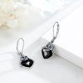 wholesale 925 Sterling Silver Black Heart Crystal Skull Gothic Drop Earrings-0-1
