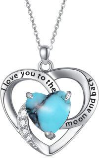 wholesale 925 Sterling Silver I Love You to the Moon and Back Turquoise Heart Pendant Necklace-03-Heart Turquoise