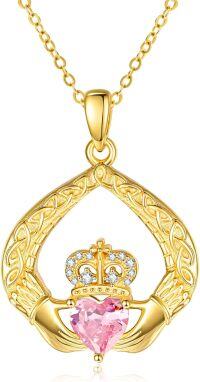 wholesale 925 Sterling Silver Claddagh Birthstone Pendant Necklaces for Women-10 Oct - Tourmaline