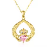 wholesale 925 Sterling Silver Claddagh Birthstone Pendant Necklaces for Women-10 Oct - Tourmaline