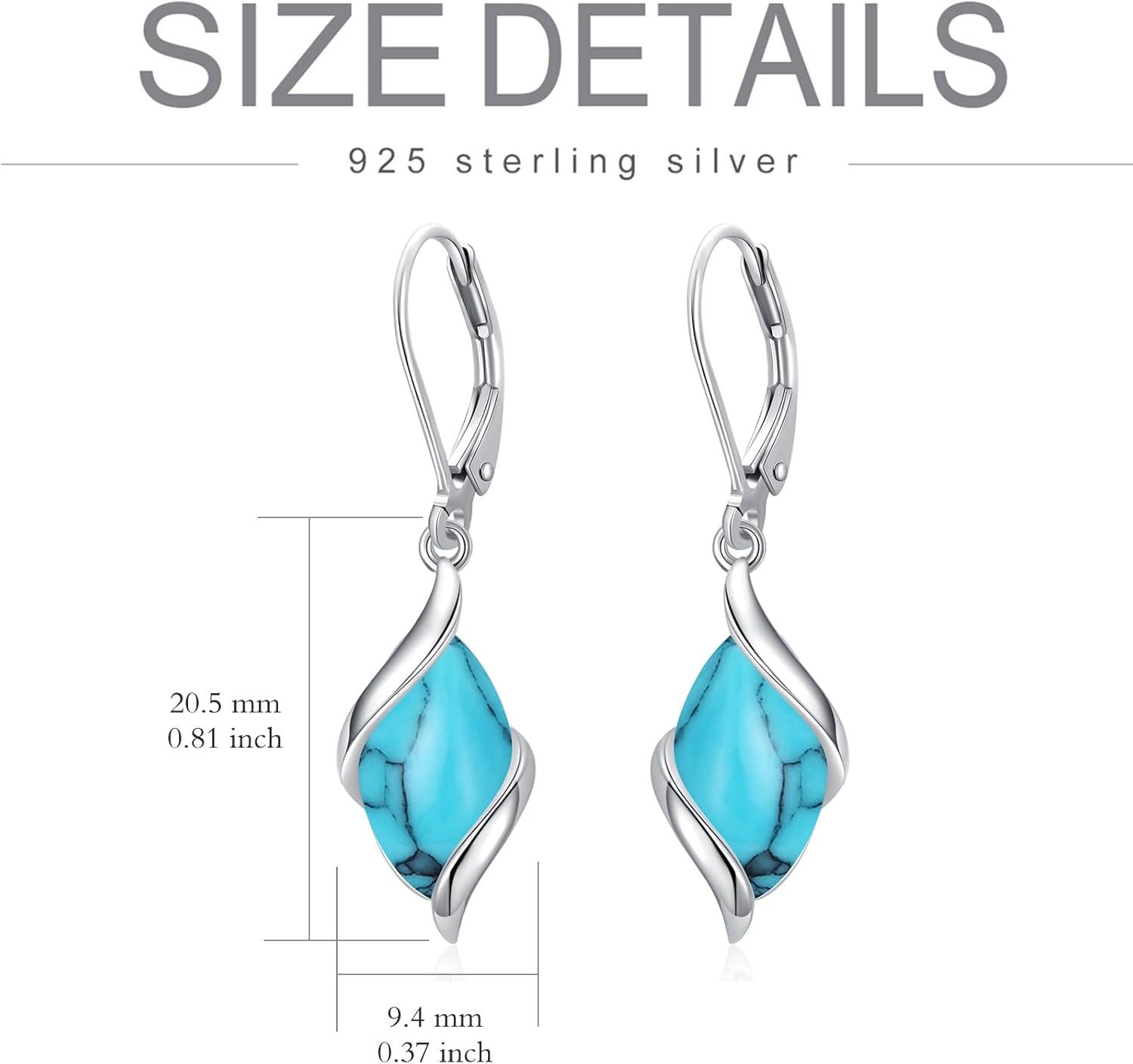 925 Sterling Silver Turquoise Marquise Shape Stone Leverback Drop Dangle Earrings for Women-0-5
