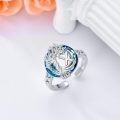 TOUPOP Sterling Silver Blue Crystal Adjustable Initial Ring For Women-0-3