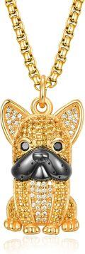 wholesale 925 Sterling Silver & Gold Filled French Bulldog Pendant with Cubic Zirconia, Heavyweight Intricate Detailed Jewelry Gift-0-0
