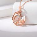 wholesale 925 Sterling Silver Rose Gold & White Fox Family Heart Pendant Necklace for Women-0-1