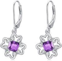 wholesale 925 Sterling Silver Birthstone Dangle Drop Earrings for Women Girls-Amethyst C