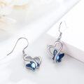 wholesale 925 Sterling Silver Blue Crystal Butterfly Heart Drop Earrings-0-1