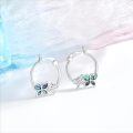 wholesale 925 Sterling Silver Green & Black Abalone Shell Butterfly Hoop Earrings 20mm Austrian Crystals-0-3